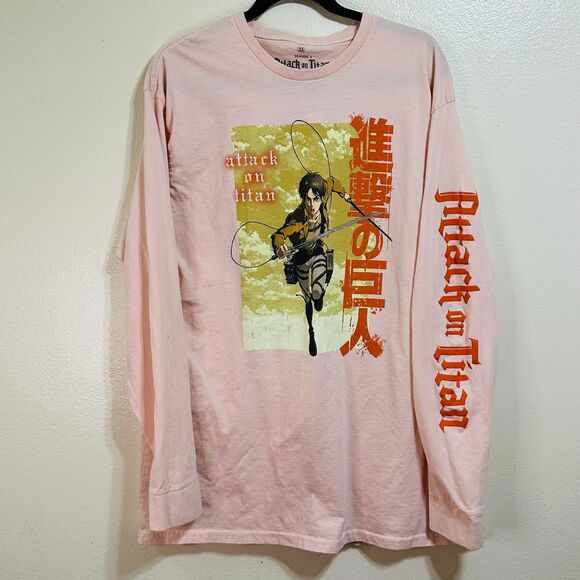 Attack on Titan Season 3 Men's Graphic Tee Big and Tall Size 2X Long Sleeve Pink - Picture 2 of 4